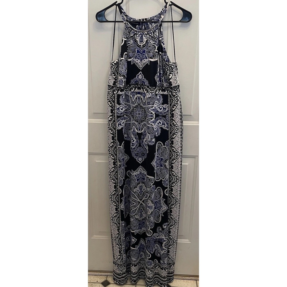 INC International Concepts Black Tropical Maxi Halter Sleeveless Dress‎ Size XL - Picture 2 of 8